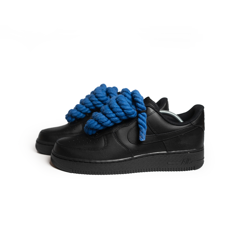 Custom Nike AF1 Black “Rope Laces” Blau