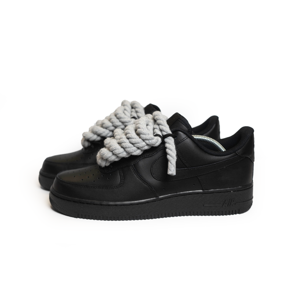 Custom Nike AF1 Black “Rope Laces” Grau