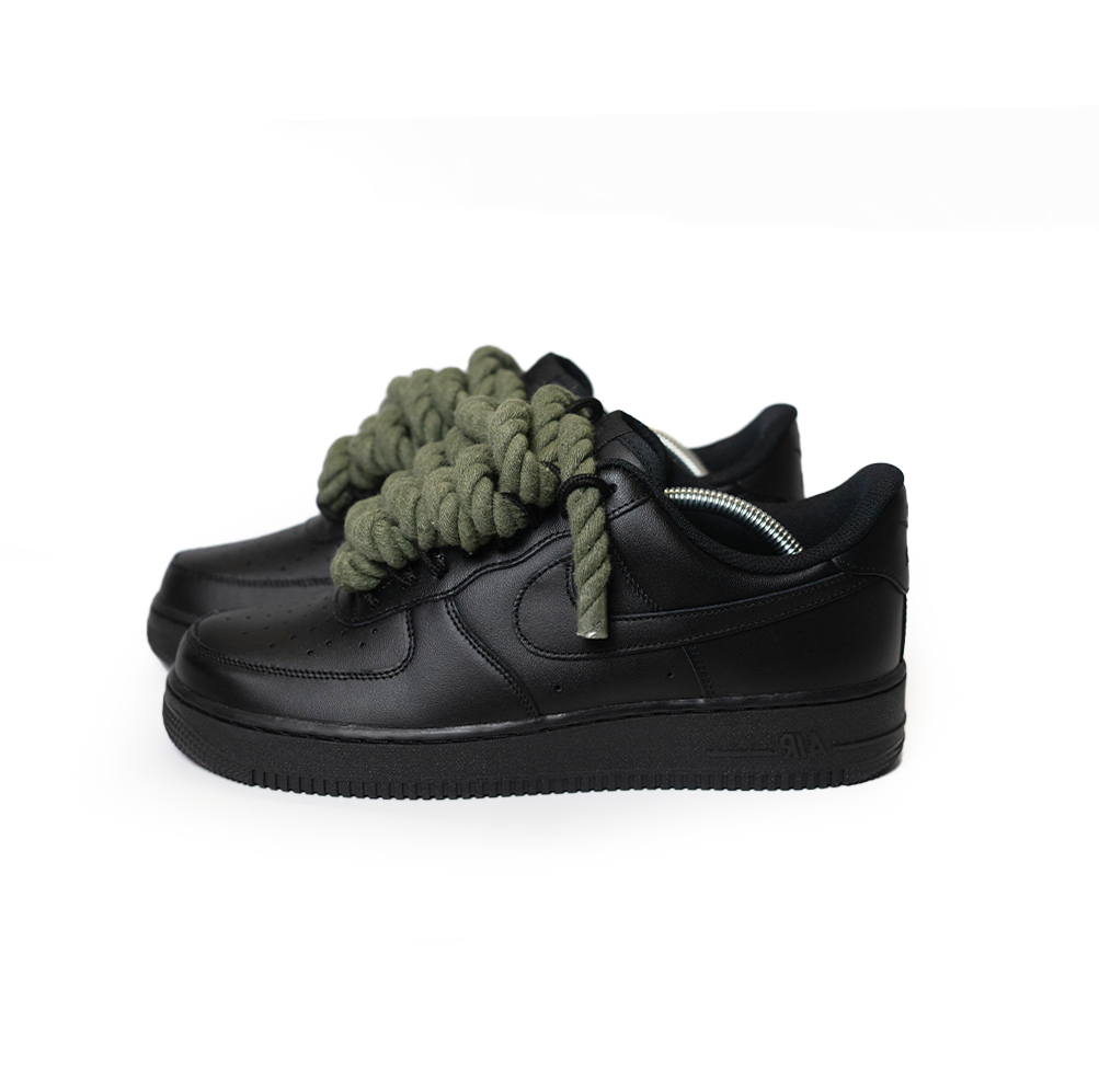 Custom Nike AF1 Black “Rope Laces” Army Grün