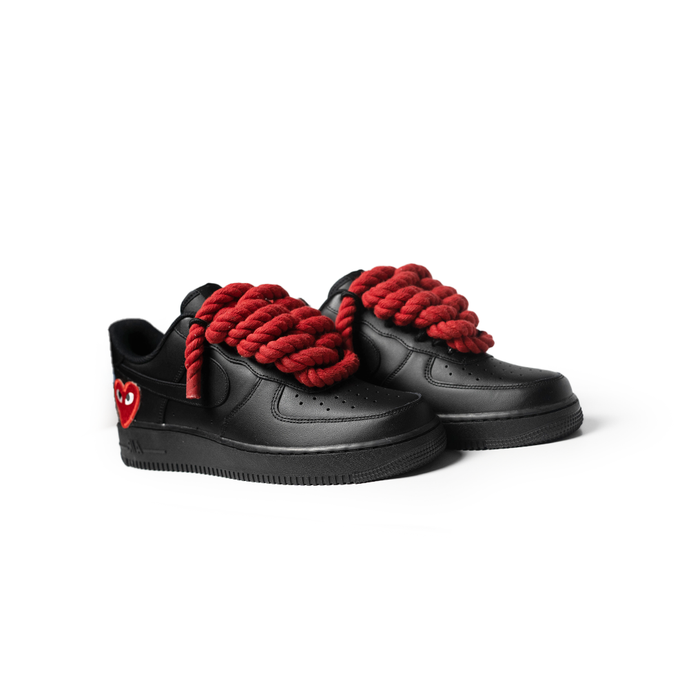 Custom Nike AF1 Black '' Red Rope Laces '' Love stride Red
