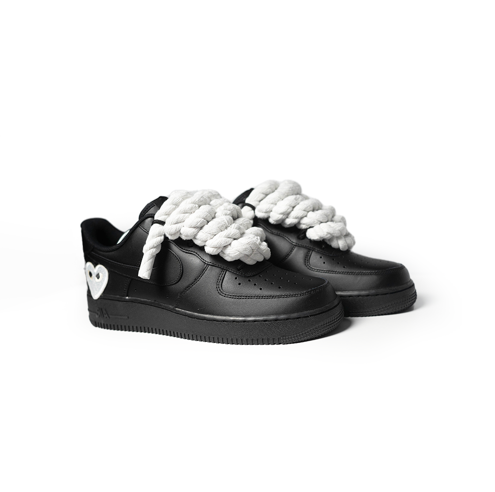 Custom Nike AF1 Black '' Rope Laces '' Love stride White