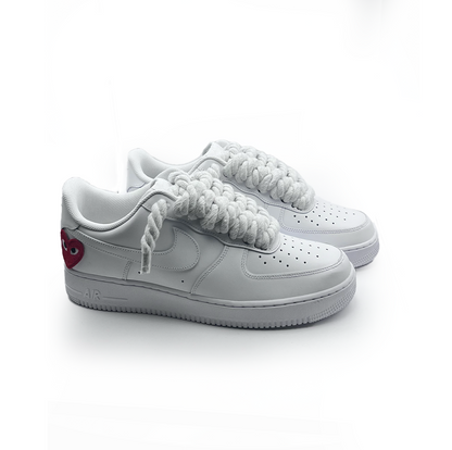 Custom Nike AF1 White '' Rope Laces '' Love stride Red
