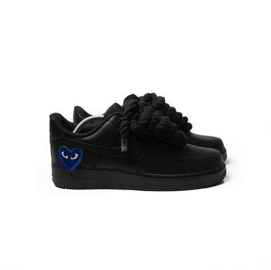 Custom Nike AF1 Black '' Rope Laces '' Love stride blue