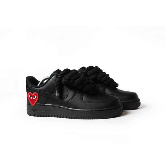 Custom Nike AF1 Black '' Rope Laces '' Love stride Red