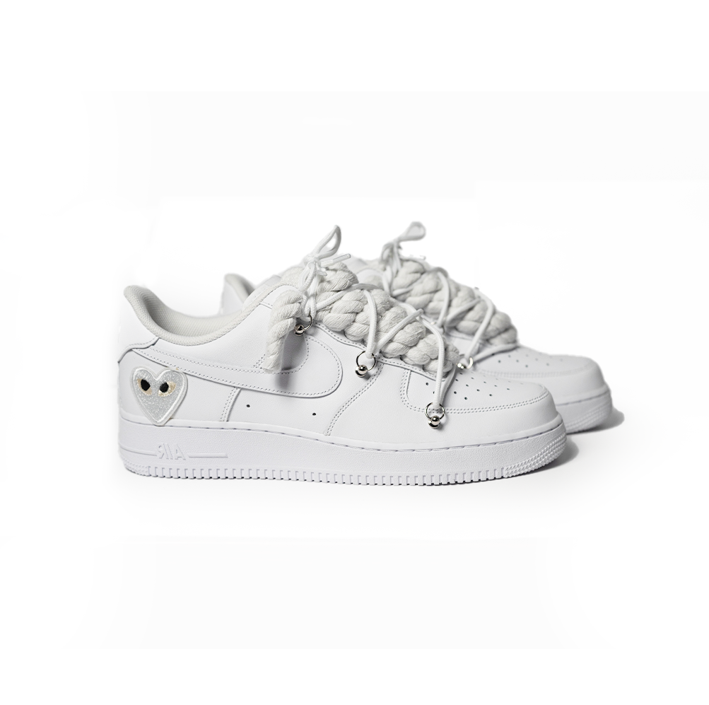 Custom Nike AF1 '' Dunk, Rope Laces '' Love stride white