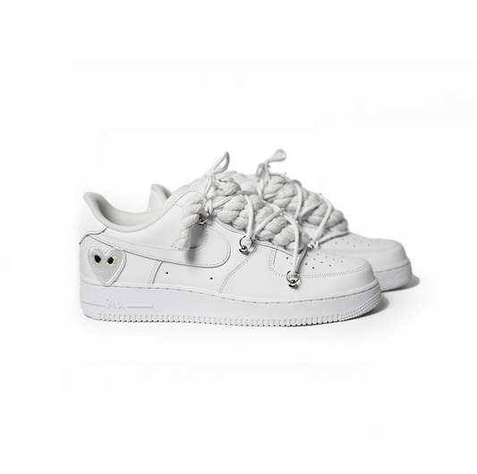 Custom Nike AF1 '' Dunk, Rope Laces '' Love stride white