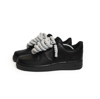 Custom Nike AF1 Black “Rope Laces” Grau