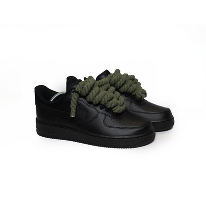 Custom Nike AF1 Black “Rope Laces” Army Grün