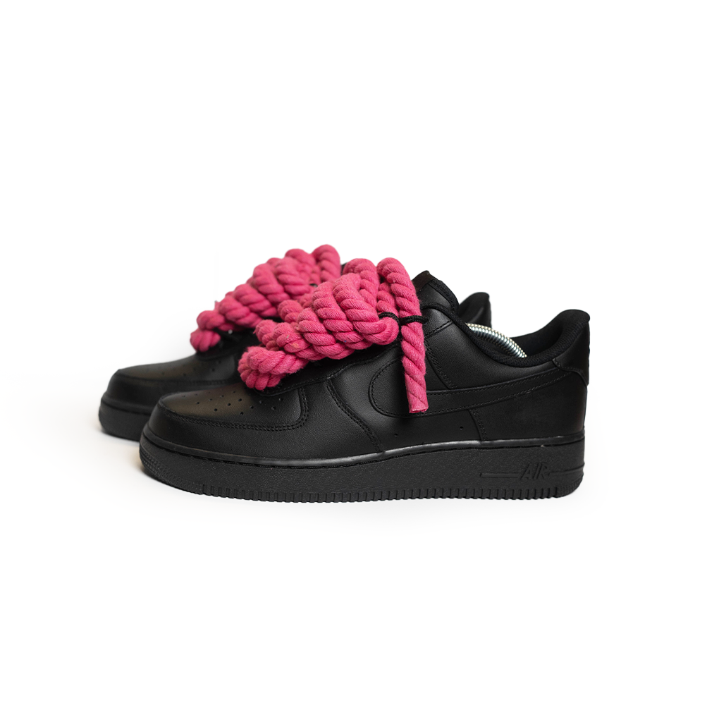 Custom Nike AF1 Black “Rope Laces” Rosa
