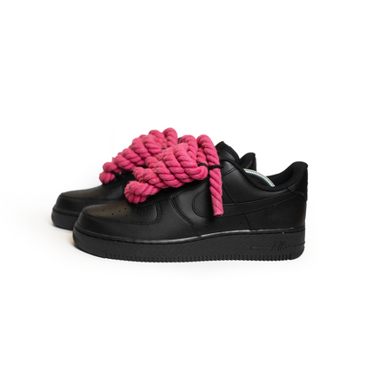 Custom Nike AF1 Black “Rope Laces” Rosa
