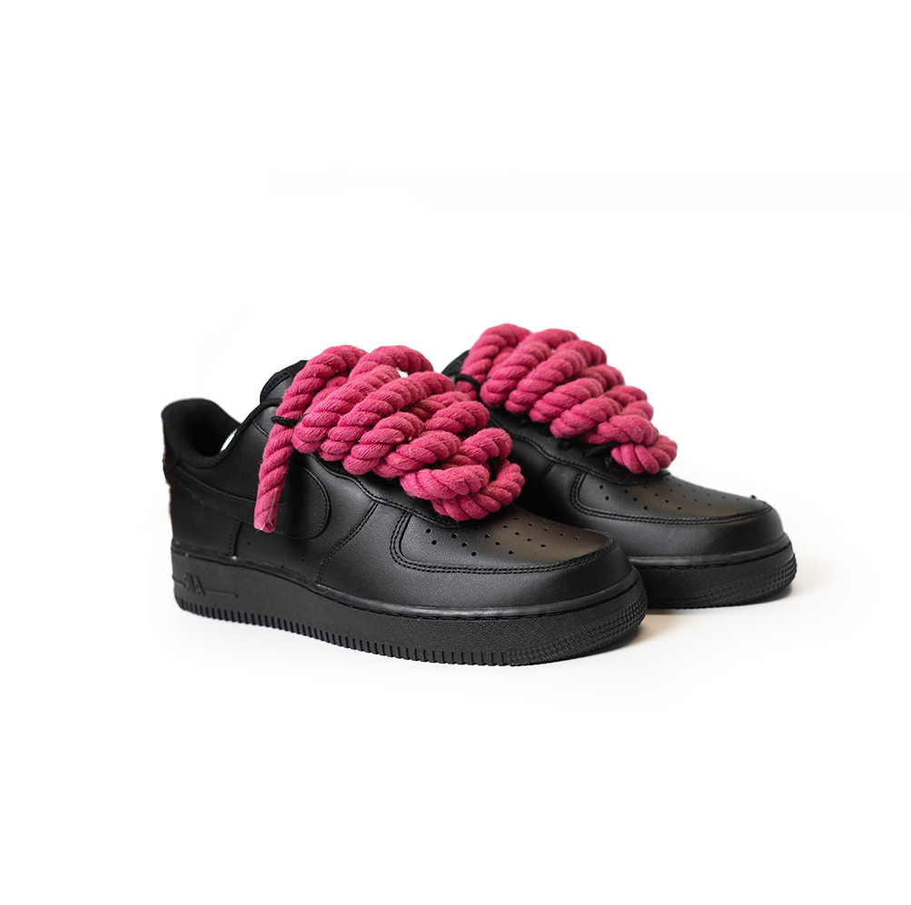 Custom Nike AF1 Black “Rope Laces” Rosa