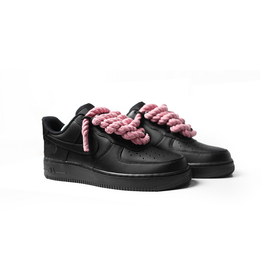 Custom Nike AF1 Black “Rope Laces” Pink