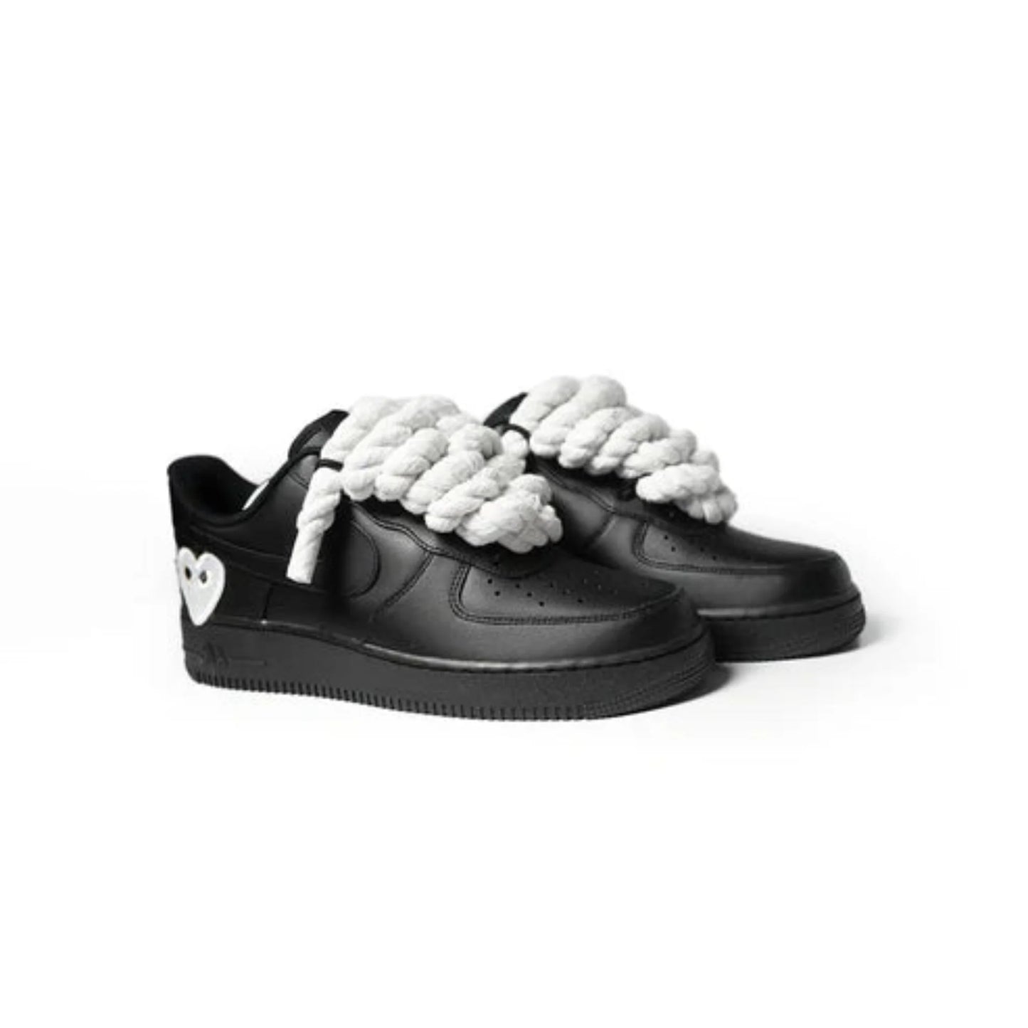 Custom Black Sneakers '' Rope Laces '' Love stride
