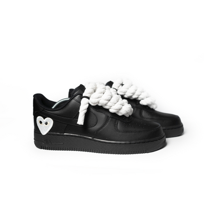 Custom Nike AF1 Black '' Rope Laces '' Love stride White