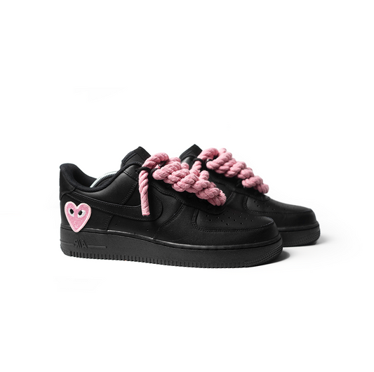 Custom Nike AF1 Black '' Rope Laces '' Love stride Pink #2