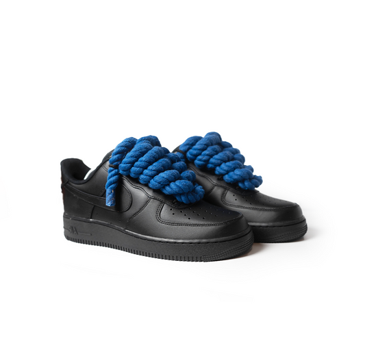 Custom Nike AF1 Black “Rope Laces” Blau