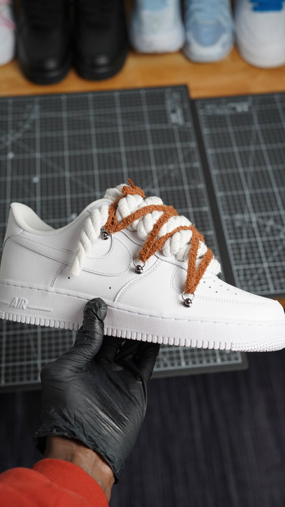 Custom Nike AF1 White “ROPE LACES” extra Lace reddish-brown