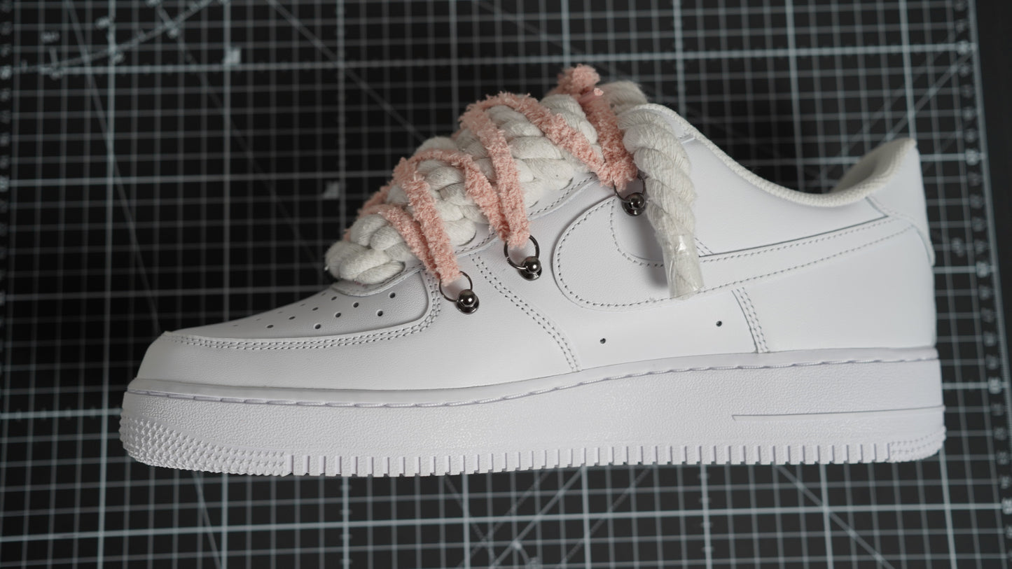Custom Nike AF1 White “ROPE LACES” extra Lace rosy beige