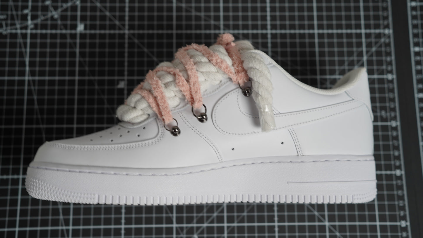Custom Nike AF1 White “ROPE LACES” extra Lace rosy beige