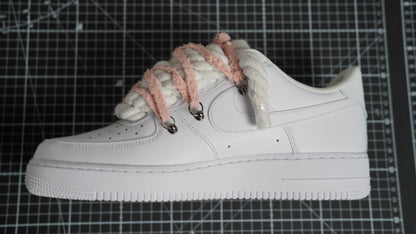 Custom Nike AF1 White “ROPE LACES” extra Lace rosy beige