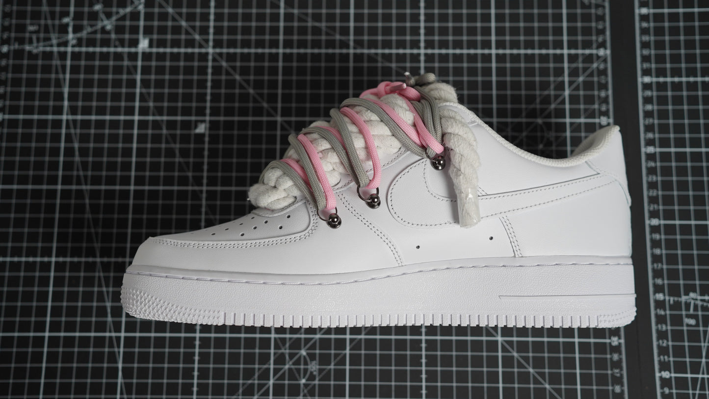 Custom Nike AF1 White “ROPE LACES”2x Dunk PinK/Gray
