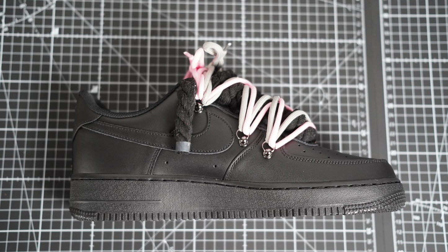 Custom Nike AF1 Schwarz “ROPE LACES” 2x Dunk Pink/Gray