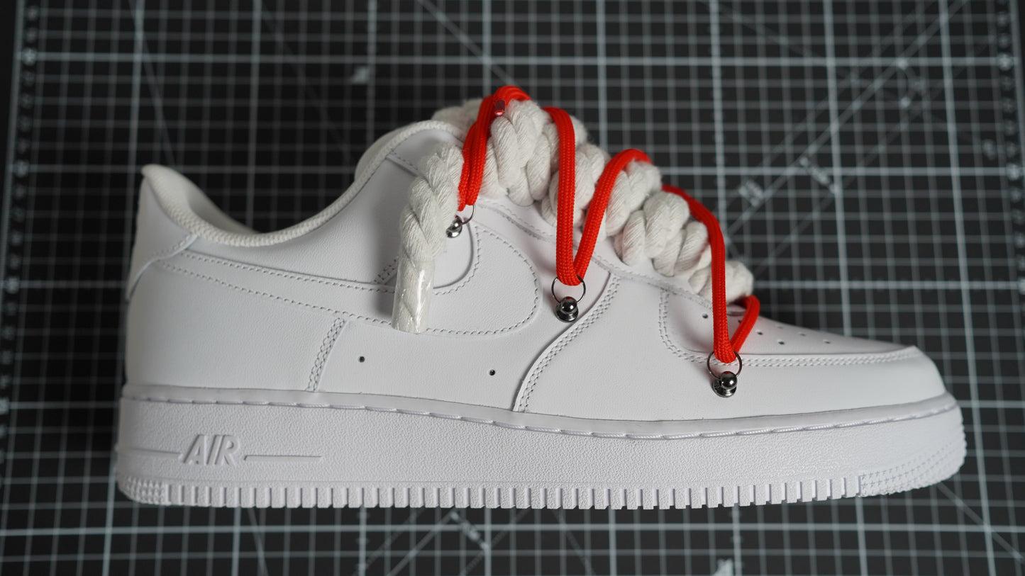 Custom Sneakers Weiß “ROPE LACES” Dunk Rot