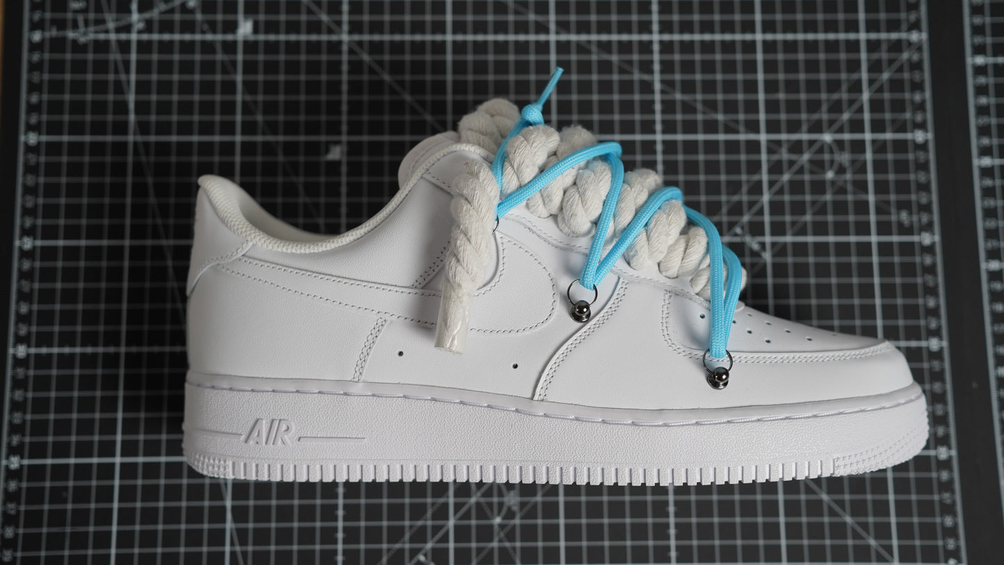 Custom Nike AF1 White “ROPE LACES” Dunk Blau #2