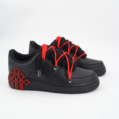 Custom Sneakers Black '' Rope Laces '' Thorns Red