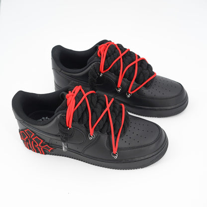 Custom Sneakers Black '' Rope Laces '' Thorns Red
