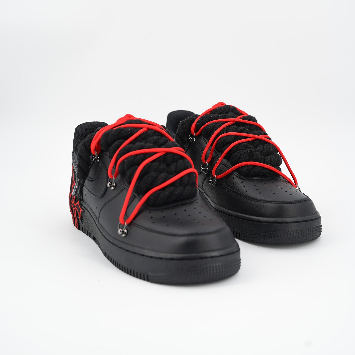 Custom Sneakers Black '' Rope Laces '' Thorns Red