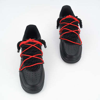 Custom Sneakers Black '' Rope Laces '' Thorns Red