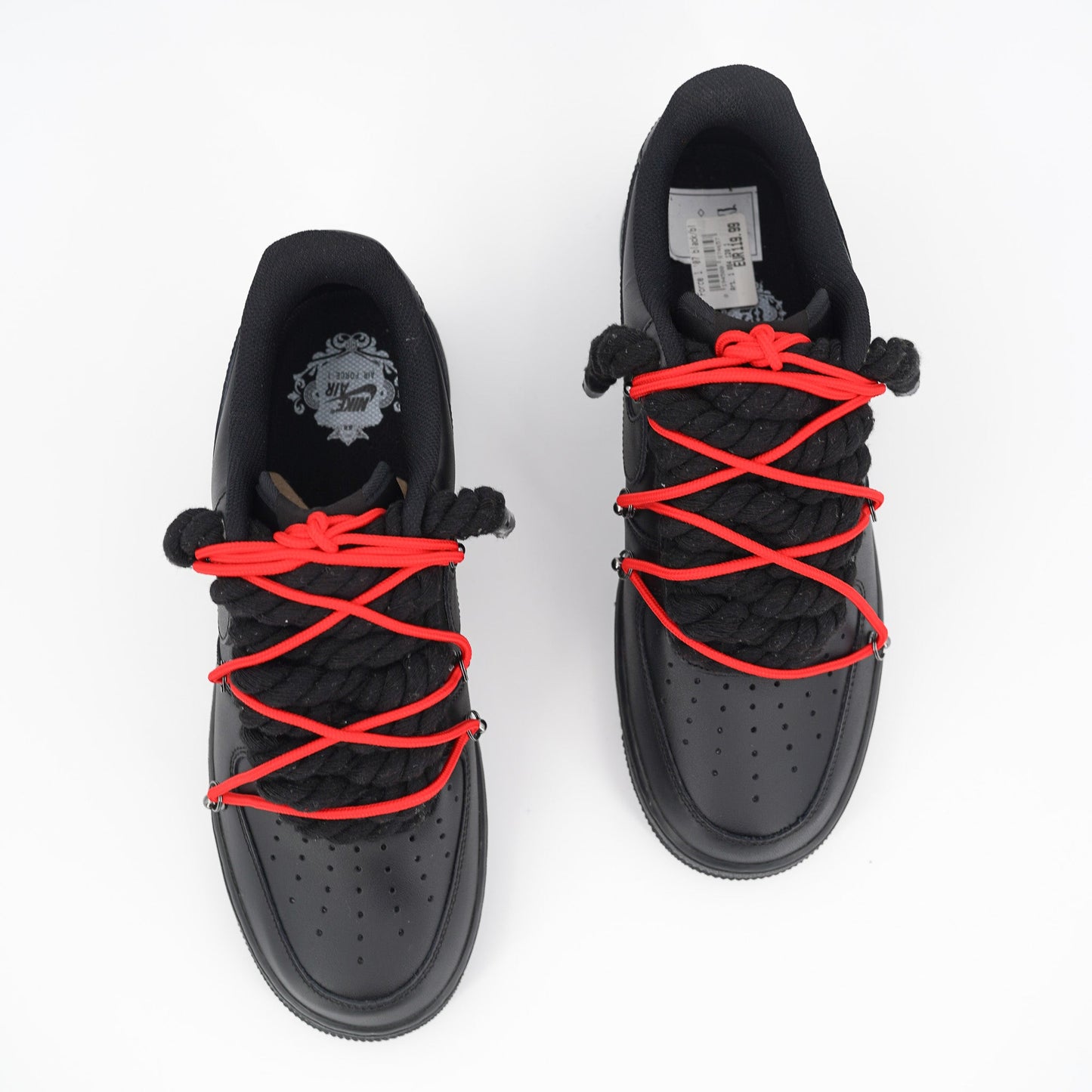 Custom Sneakers Black '' Rope Laces '' Thorns Red